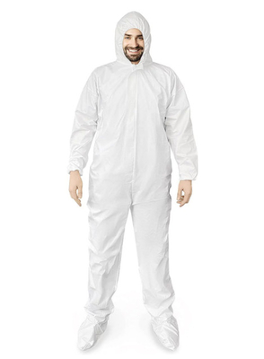 Подгонянные белые Coveralls полипропилена SMS с резинкой запястьев застежка-молнии